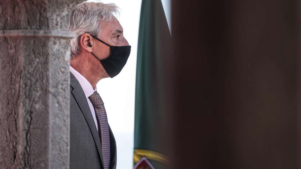 Portugal's Defense Minister Joao Gomes Cravinho talks to the press after a meeting with Greece's Defense Minister Nikolaos Panagiotopoulos (not pictured) at Sao Juliao da Barra Fort, in Oeiras, Portugal, 12 October 2020.MÁRIO CRUZ/LUSA