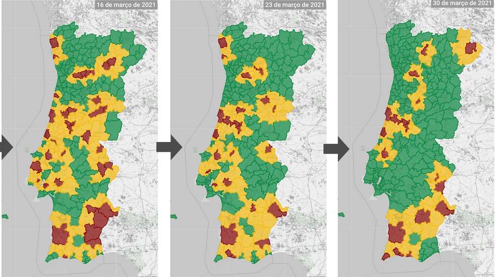 30 concelhos desceram da linha de risco, 24 subiram e apenas dois se mantiveram de uma semana para a outra