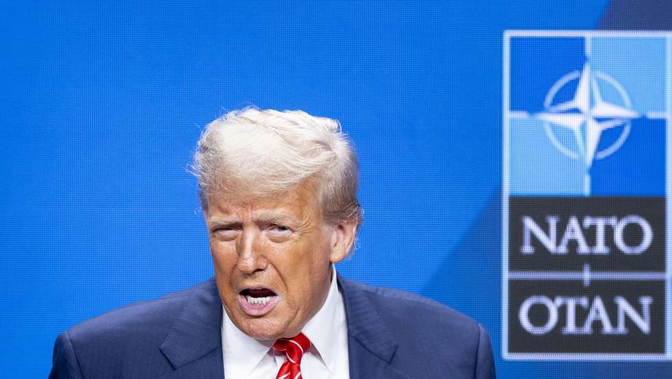 epa12196836 US President Donald Trump attends a press conference after the NATO Summit in The Hague, Netherlands, 25 June 2025.  EPA/Robin van Lonkhuijsen