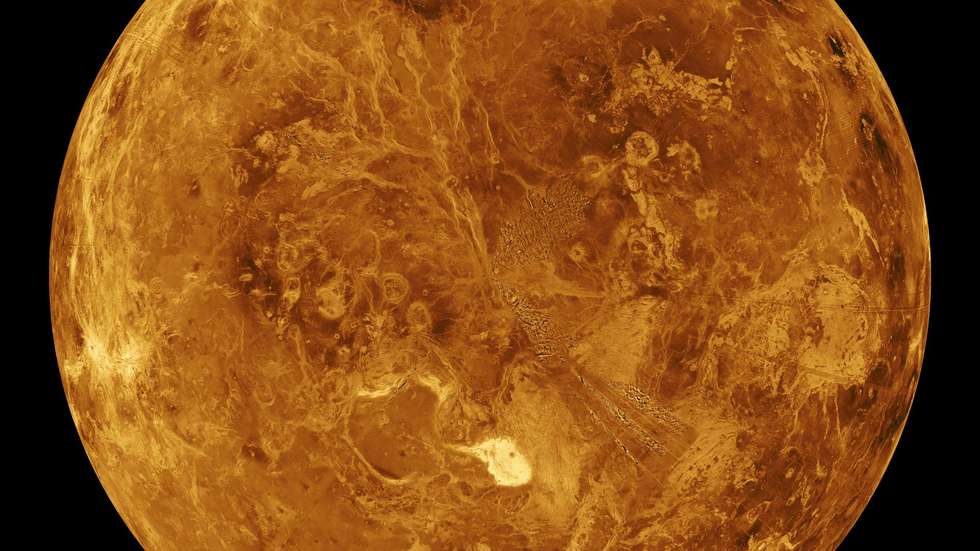 Venus – Computer Simulated Global View of the Northern Hemisphere The northern hemisphere is displayed in this global view of the surface of Venus as seen by NASA Magellan spacecraft.