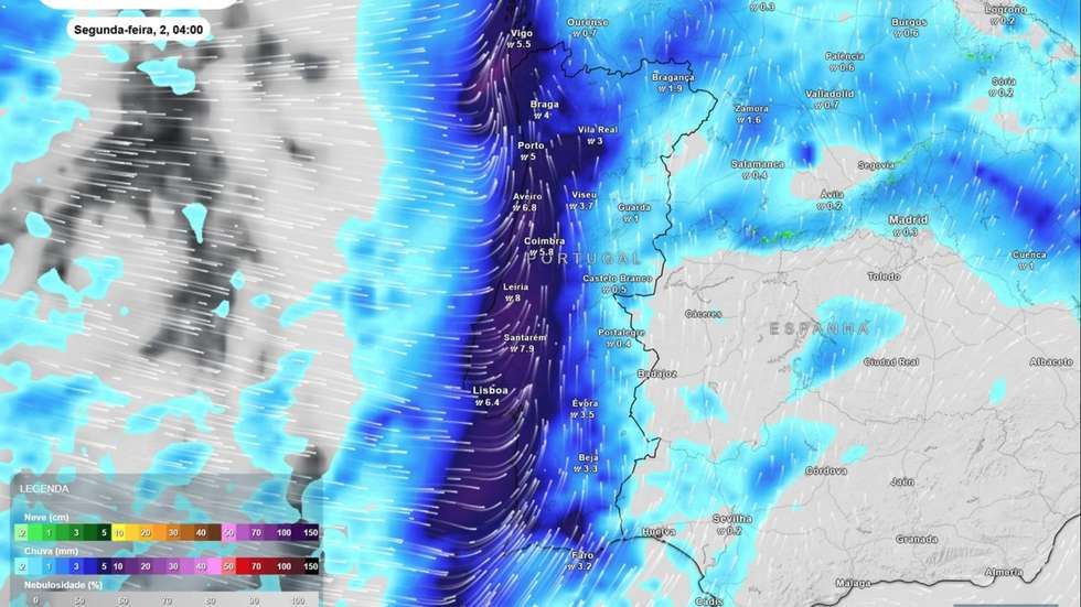 Imagem do modelo europeu no site da Meteored
