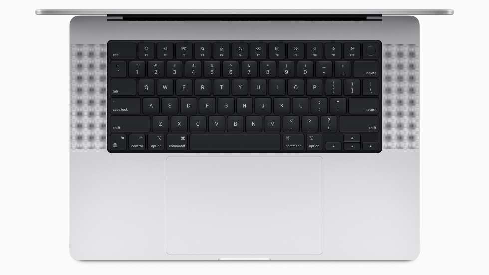 epa09530790 A handout photo made available by Apple Inc. showing the new Apple MacBook Pro featuring a Majic Keyboard with full-height function row and the industry-best Force Touch trackpad during the Apple Special Event at Apple Park in Cupertino, California, USA, 18 October 2021.  EPA/APPLE INC. HANDOUT  Images cannot be altered or modified in any way, in whole or in part, that disparages Apple. MANDATORY CREDIT HANDOUT EDITORIAL USE ONLY/NO SALES