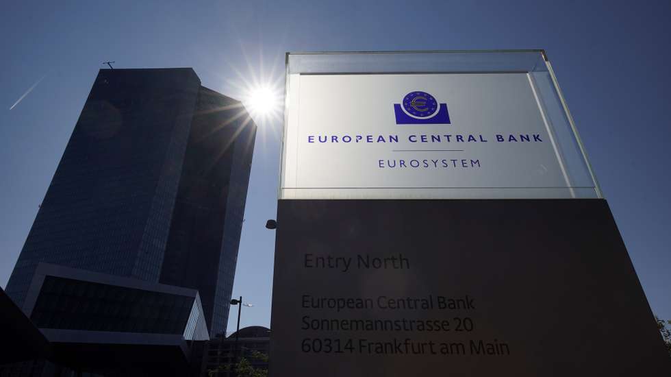 epa09456916 A general view of a sign in front of the building of the European Central Bank (ECB) in Frankfurt am Main, Germany, 09 September 2021. The ECB Governing Council will hold a monetary policy meeting on 09 September.  EPA/RONALD WITTEK