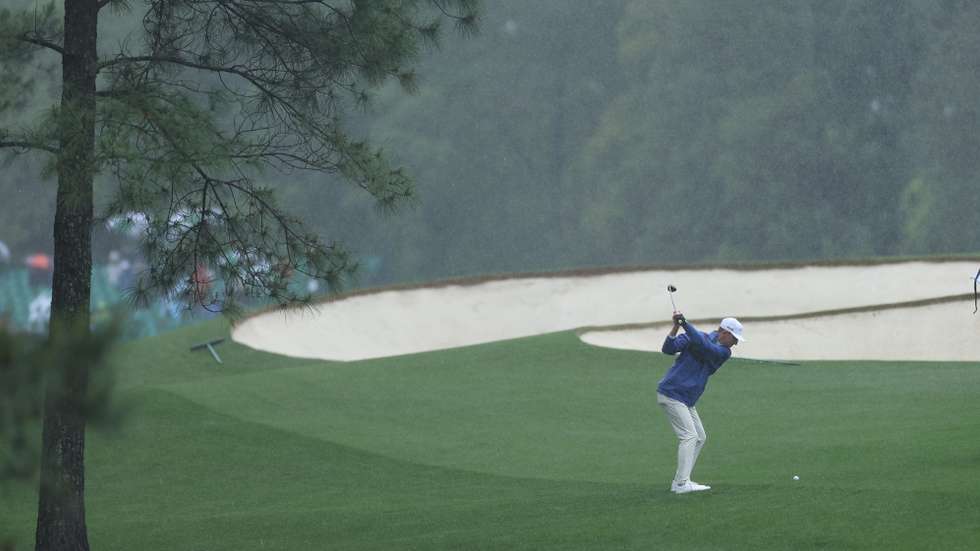 epa10565430 Sam Bennett of The United States along the fifth fairway in the third round of the Masters Tournament at the Augusta National Golf Club in Augusta, Georgia, USA, 08 April 2023.  EPA/JUSTIN LANE