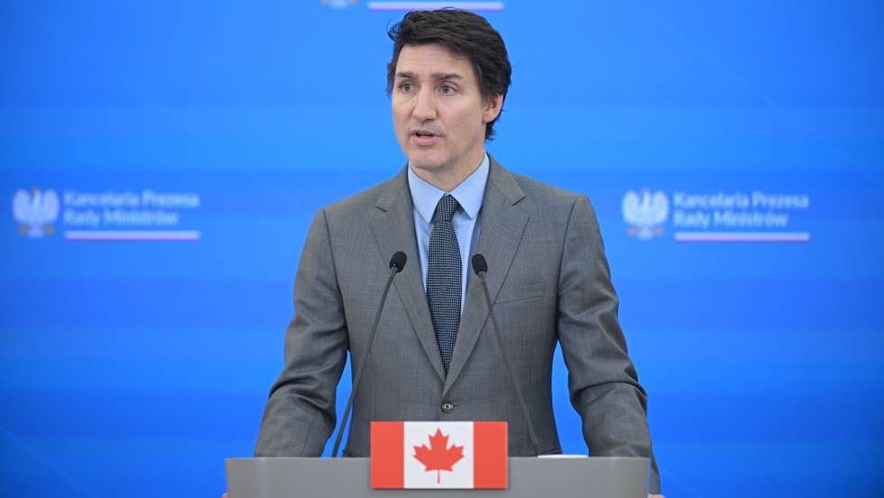 epa11858127 Canadian Prime Minister Justin Trudeau attends a press conference after his meeting with Polish Prime Minister Tusk at the Prime Minister's Office in Warsaw, Poland, 28 January 2025.Â   EPA/MARCIN OBARA POLAND OUT