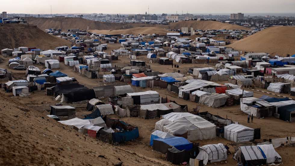 epaselect epa11799796 A general view shows the tents of internally displaced Palestinians, which were flooded during heavy rains in Khan Yunis camp in the southern Gaza Strip, 31 December, 2024. According to the UN, at least 1.9 million people (or nine in ten people) across the Gaza Strip are internally displaced, including people who have been repeatedly displaced. Since October 2023, only about 11 percent of the Gaza Strip has not been placed under Israeli-issued evacuation orders, the UN aid coordination office OCHA said.   EPA/HAITHAM IMAD