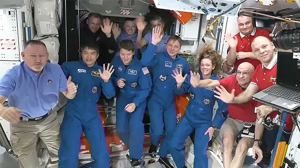 epa11968139 A handout picture made available by the National Aeronautics and Space Administration (NASA) shows four SpaceX Crew-10 members and the seven Expedition 72 crew members joining each other for a welcoming ceremony shortly after the SpaceX Dragon crew spacecraft docked to the International Space Station (ISS) and the hatches opened, 16 March 2025. NASA astronauts Anne McClain and Nichole Ayers, JAXA astronaut Takuya Onishi and Roscosmos cosmonaut Kirill Peskov, entered the ISS after opening the hatches between the space station and the SpaceX Dragon spacecraft.  EPA/NASA HANDOUT -- MANDATORY CREDIT: NASA -- BEST QUALITY AVAILABLE -- HANDOUT EDITORIAL USE ONLY/NO SALES