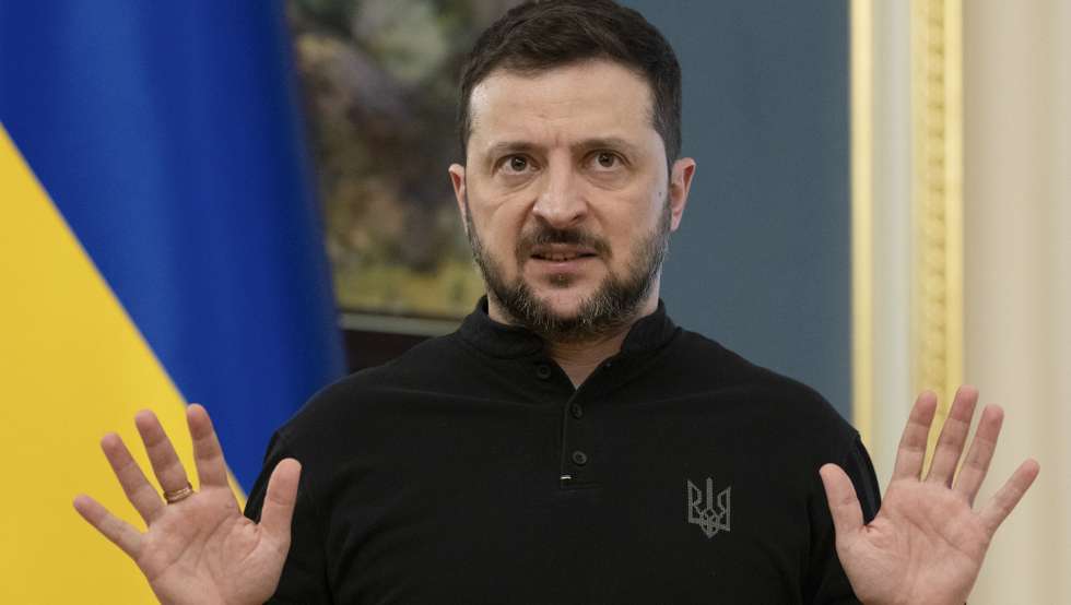 epa11966315 Ukrainian President Volodymyr Zelensky speaks at a press conference in Kyiv, Ukraine, 15 March 2025. President Zelensky informed journalists about the situation in Ukraine and the frontline, as well as the negotiations about a ceasefire.  EPA/STRINGER