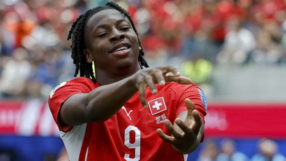 epa13047849 Switzerland's Johan Manzambi celebrates after scoring 1-0 opening goal during the FIFA World Cup 2026 group stage match Switzerland against Bosnia and Herzegovina, in Los Angeles, USA, 18 June 2026.  EPA/PETER KLAUNZER EDITORIAL USE ONLY