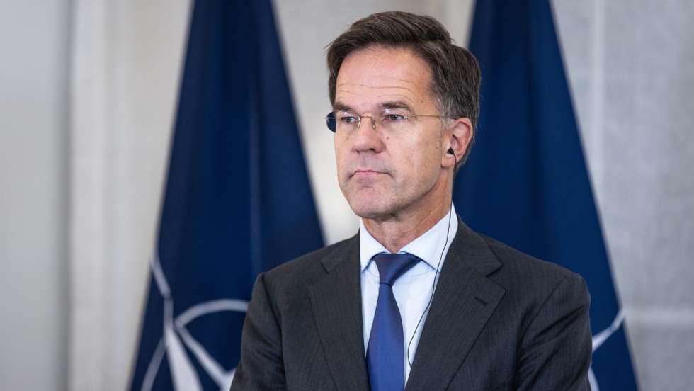 epa11675459 A handout photo made available by the Estonian Government Communication Unit shows NATO Secretary General Mark Rutte reacting during a press conference after his meeting with Estonian Prime Minister Kristen Michal in Tallinn, Estonia, 22 October 2024. Michal and Rutte discussed cooperation on strengthening the defense capabilities of the alliance.   EPA/ARNO MIKKOR/GOVERNMENT COMMUNICATION UNIT HANDOUT EDITORIAL USE ONLY/NO SALESHANDOUT EDITORIAL USE ONLY/NO SALES