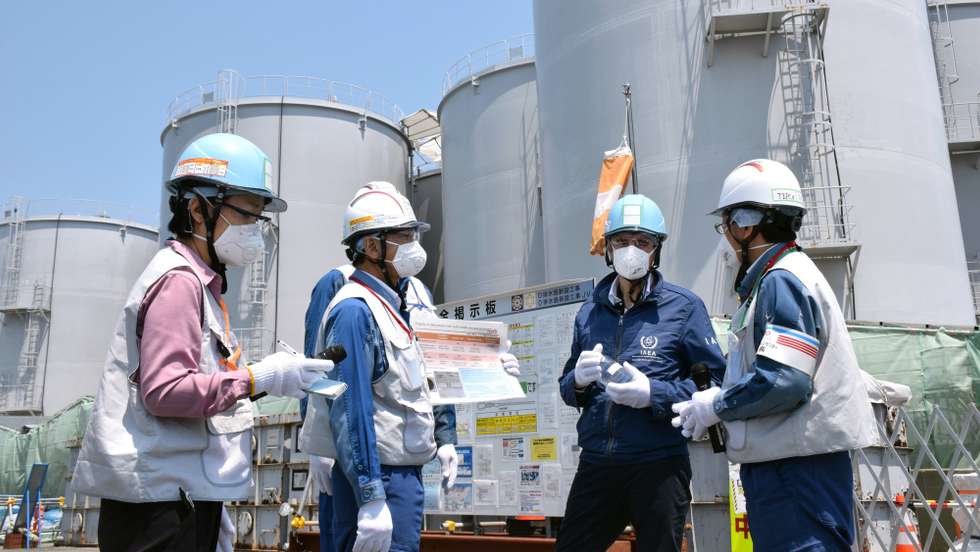 epa09957679 Rafael Grossi (2-R), Director General of the International Atomic Energy Agency, inspects Tokyo Electric Power Company's Fukushima Daiichi Nuclear Power Plant at Okuma, Fukushima Prefecture, northern Japan, 19 May 2022. Grossi inspected decommissioning process and preparations for releasing treated water from the nuclear power plant devastated by a tsunami that followed a magnitude 9.0 earthquake hitting northern Japan in 2011.  EPA/JIJI PRESS JAPAN OUT EDITORIAL USE ONLY/