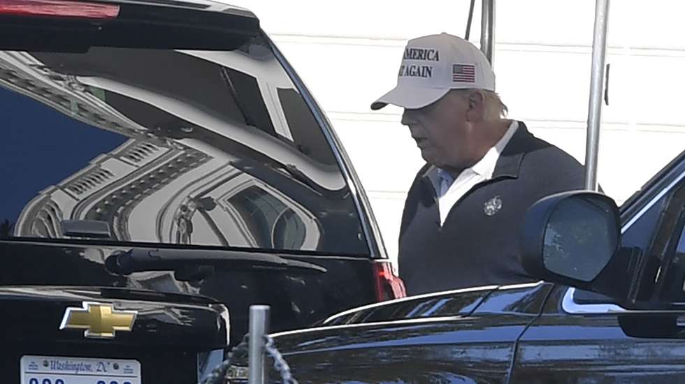 epa08807891 US President Donald J. Trump departs the White House, in Washington, DC, USA, 08 November 2020. Trump has not conceded the 2020 Election to former Vice President Biden yet, and his administration has initiated a number of law suits challenging the voting results. Media report on 07 November 2020 that Joe Biden has won the Electoral College's majority following the 03 November presidential election.  EPA/MIKE THEILER / POOL