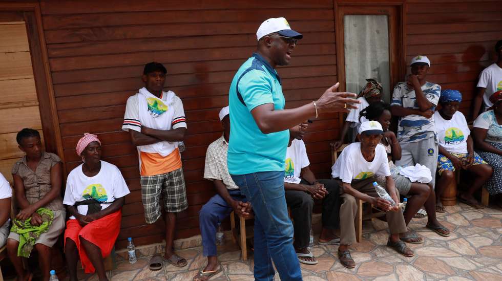 Nino Monteiro, president of the Independent Citizens Movement/Socialist Party and National Unity Party (MCI/PS-PUN) coalition speaks during a meeting at Milagrosa, Sao Tome and Principe, 21 September 2022. Sao Tome and Principe goes to the polls for the legislative elections on the 25 September 2022. ESTELA SILVA/LUSA