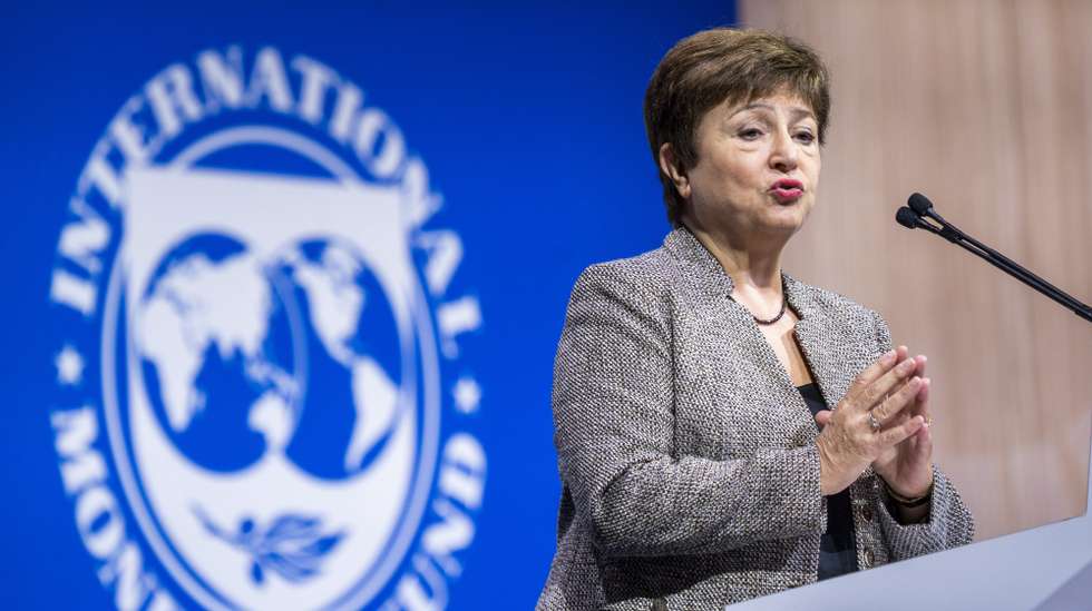 epa10243615 Managing Director of the International Monetary Fund (IMF) Kristalina Georgieva delivers remarks at the 2022 Annual Meetings Plenary session during the 2022 Annual Meetings of the IMF and the World Bank Group (WBG) in Washington, DC, USA, 14 October 2022. The meetings run from 10 October to 16 October.  EPA/SHAWN THEW