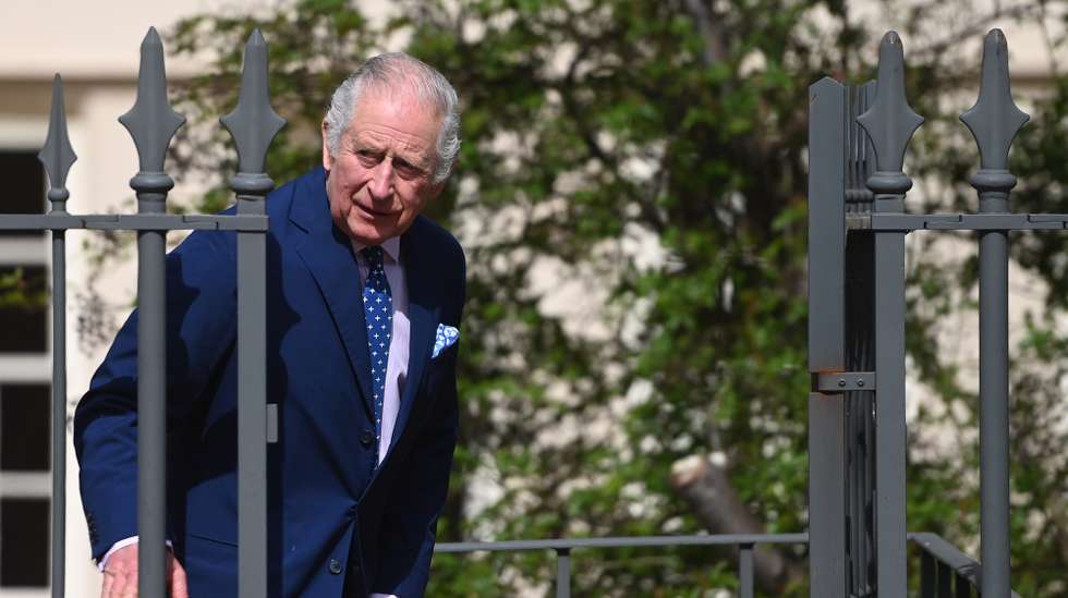 epa10566131 Britain's King Charles III departs the Easter Sunday service at St Georges Chapel at Windsor Castle in Windsor, Britain, 09 April 2023.  EPA/NEIL HALL