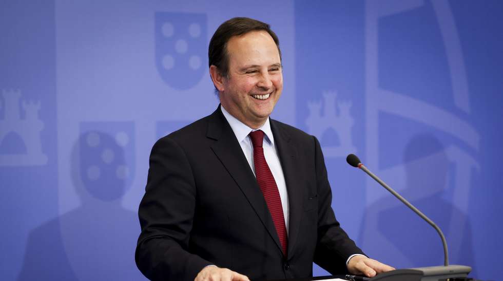 The Portuguese Minister of Finance, Fernando Medina, attends a press conference about european matters that had also the presence of the european commissioner for Economy, Paolo Gentiloni, at the Ministery of Finance in Lisbon, Portugal, 19 May 2023. JOSE SENA GOULAO/LUSA