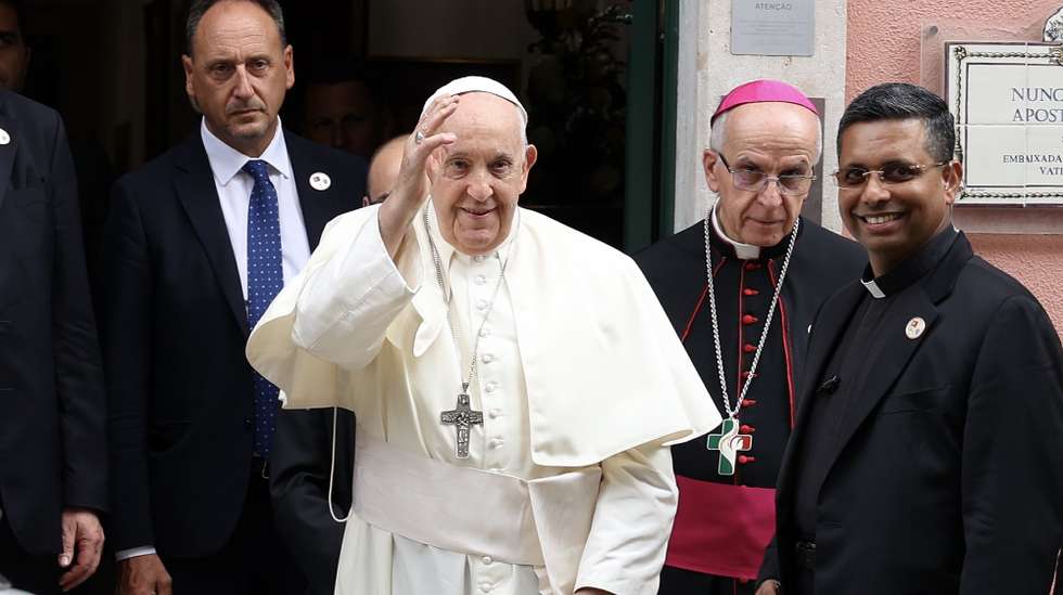 Pope Francis waves to the crowd after a meeting with the Portugal's Prime Minister Antonio Costa (not pictured) at Apostolic Nunciature in Lisbon, Portugal, 02 August 2023. The Pontiff will be in Portugal on the occasion of World Youth Day (WYD), one of the main events of the Church that gathers the Pope with youngsters from around the world, that takes place until 06 August. MIGUEL A. LOPES/LUSA/POOL