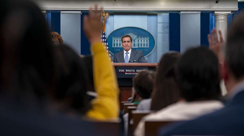 epa10915363 US National Security Council Coordinator for Strategic Communications John Kirby speaks at the White House Press Briefing in Washington, DC, USA, 12 October 2023. Kirby said more US military support is heading to Israel. Thousands of Israelis and Palestinians have died since the militant group Hamas launched an unprecedented attack on Israel from the Gaza Strip on 07 October 2023, leading to Israeli retaliation strikes on the Palestinian enclave.  EPA/Ken Cedeno / POOL