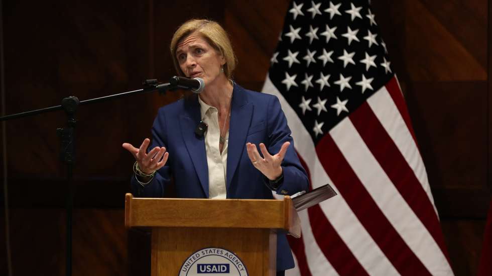 epa10967837 USAID Administrator Samantha Power takes part in a press conference in Quito, Ecuador, 09 November 2023. The Administrator of the United States Agency for International Development (USAID) Samantha Power endorsed the US Government's support for Ecuador so that justice is done and the murder of presidential candidate Fernando Villavicencio does not go unpunished. Power delivered this message during a press conference in which she also announced that USAID will increase its office in Ecuador and expand its programs, including two to increase the income of small farmers and another to offer advice to local governments on the management of their security plans.  EPA/JosÃ© JÃ¡come
