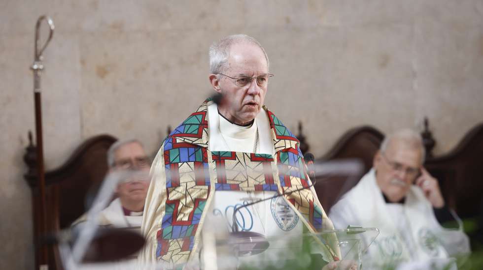 Archbishop of Canterbury, spiritual leader of the Anglican Communion and Primate of the Church, Justin Welby (C), speaks during the opening of the 100th Diocesan Synod, a Church belonging to the Anglican, in Lisbon, February 17th 2024. ANTÓNIO PEDRO SANTOS/LUSA