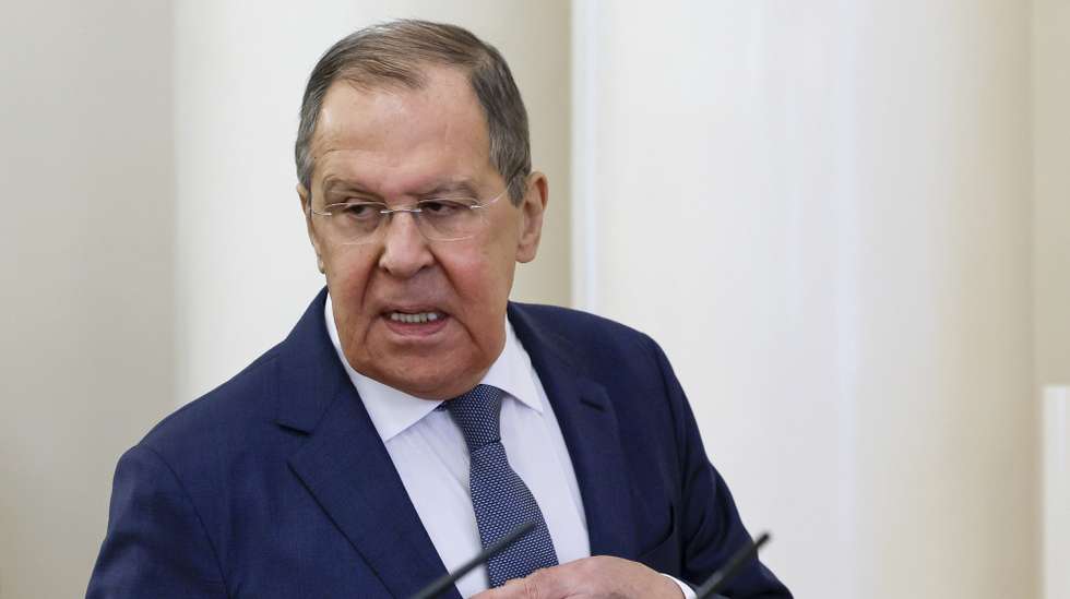 epa11154188 Russian Foreign Minister Sergei Lavrov takes part in the presentation of a collection of archive documents republished to mark the tenth anniversary of Russia's annexation of Crimea from Ukraine, in Moscow, Russia, 15 February 2024.  EPA/SHAMIL ZHUMATOV / POOL