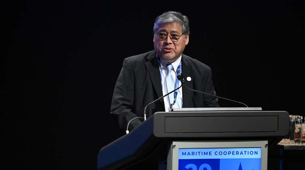 epa11197599 Philippines Secretary of Foreign Affairs Enrique Manalo delivers a keynote address during the 2024 ASEAN-Australia Special Summit at the Melbourne Convention and Exhibition Centre in Melbourne, Australia, 04 March 2024.  EPA/JOEL CARRETT  AUSTRALIA AND NEW ZEALAND OUT
