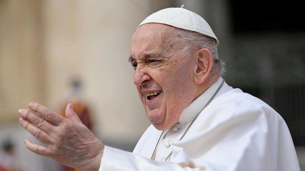 epa11269478 Pope Francis leaves at the end of his weekly general audience in Saint Peter's Square, Vatican City, 10 April 2024.  EPA/ETTORE FERRARI