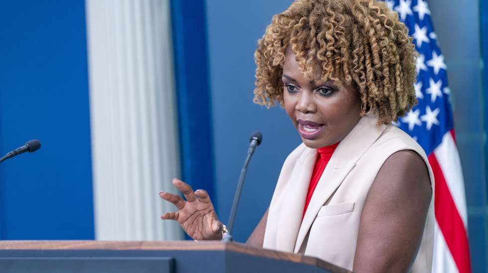 epa11455585 White House Press Secretary Karine Jean-Pierre responds to questions about US President Joe BidenÃ•s debate performance during the daily press briefing at the White House in Washington, DC, USA, 03 July 2024. President Biden is meeting with key Democratic allies as he tries to control the damage from his poor debate performance.  EPA/SHAWN THEW