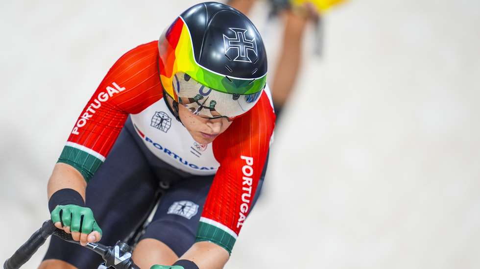 A ciclista portuguesa  Maria Martins em competição durante a prova de ciclismo de pista nos Jogos Olímpicos de Paris, em Paris, França, 11 de agosto de 2024. HUGO DELGADO/LUSA