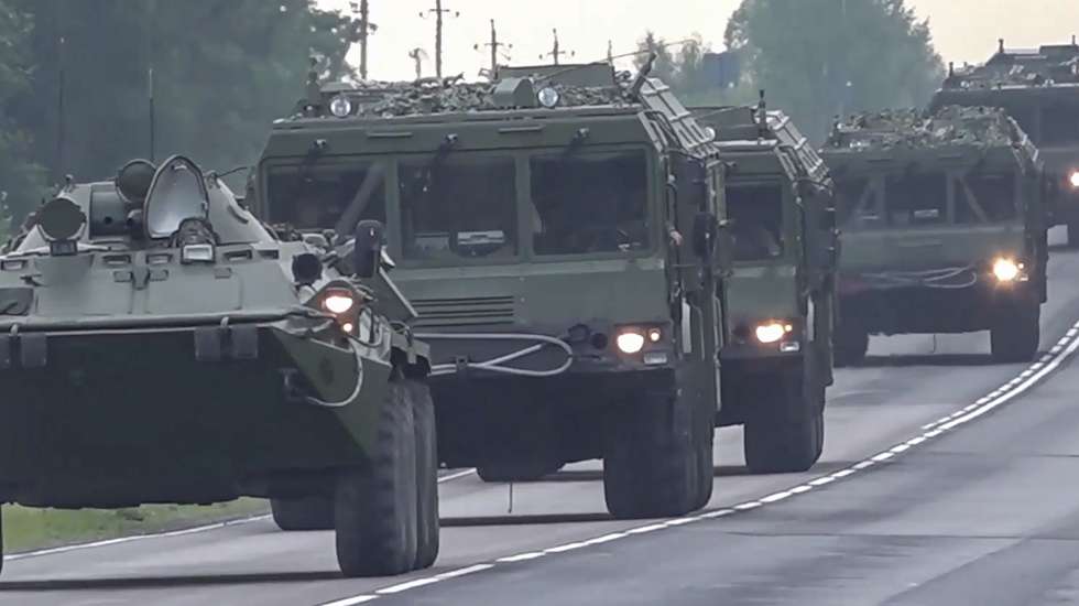 epa11405533 A still image taken from a handout video made available by the Russian Defence Ministry press-service shows Russian Iskander operational-tactical missile systems with non-strategic nuclear missiles attend the second stage of tactical nuclear drills of Russian and Belarus armed forces at an undisclosed location, 12 June 2024. In accordance with the decision of the President of the Russian Federation, the second stage of the exercise of non-strategic nuclear forces has begun. The exercises are aimed at maintaining the readiness of personnel and equipment of units for the combat use of non-strategic nuclear weapons of Russia and Belarus, the Russian Ministry of Defense said.  EPA/RUSSIAN DEFENCE MINISTRY PRESS SERVICE / HANDOUT   HANDOUT EDITORIAL USE ONLY/NO SALES HANDOUT EDITORIAL USE ONLY/NO SALES