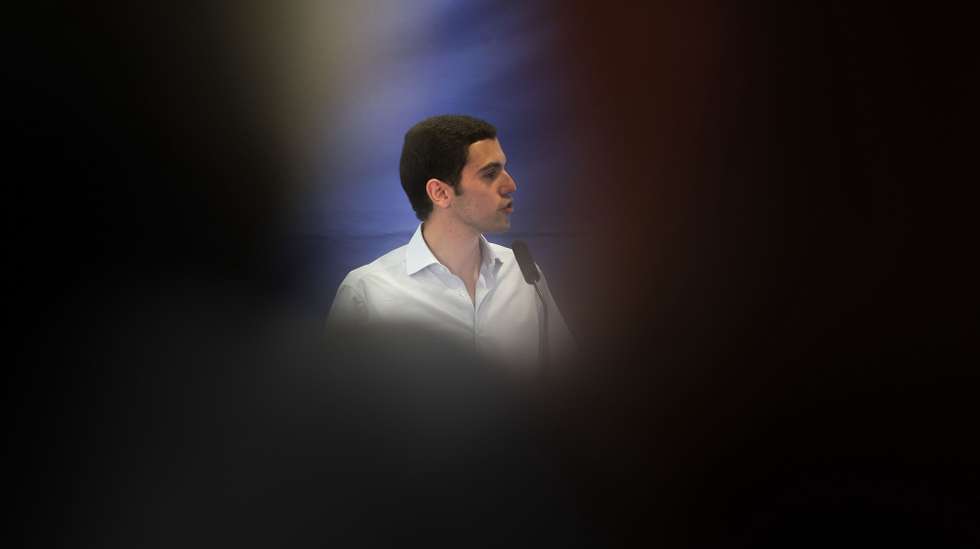 The head of the Democratic Alliance (AD) list for the European elections Sebastiao Bugalho delivering his speech on during the lunch rally in Gondomar, as part of the campaign for the European elections on 06 June 2024. TIAGO PETINGA/LUSA