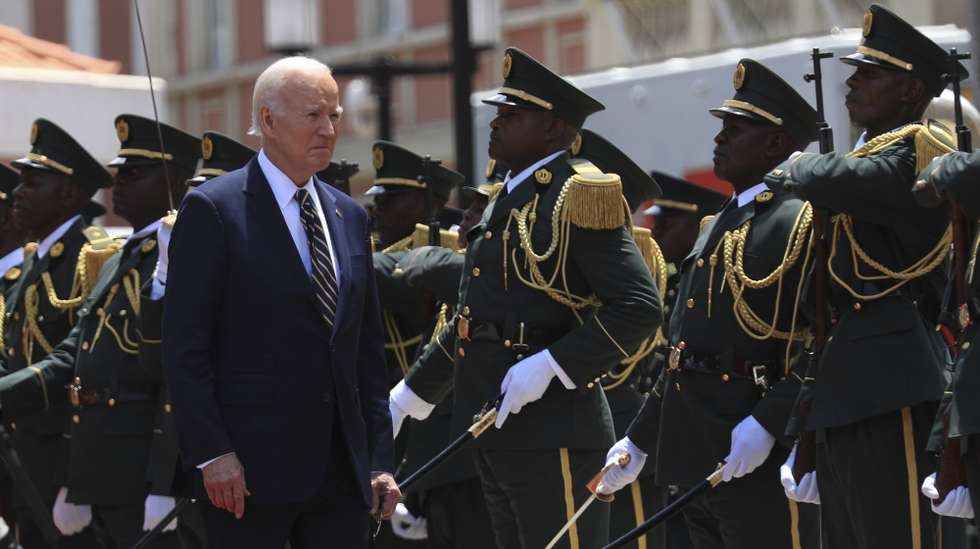 US President Joe Biden on arrival at presidential palace before a meeting with Angolan President Joao Lourenco ( not pictured) in Luanda, Angola, 3 December 2024. Biden is on a three-day visit to Angola for a visit that includes a speech at the Slavery Museum and an international summit on the Lobito Corridor. AMPE ROGERIO/LUSA