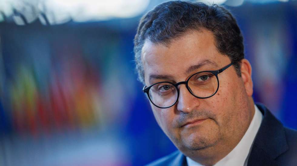 epa11701058 Finance Minister of Portugal Joaquim Miranda Sarmento, at the start of a Eurogroup meeting on macroeconomic developments and stocktaking after international meetings in Brussels, Belgium, 04 November 2024.  EPA/OLIVIER MATTHYS