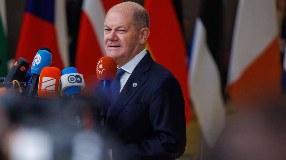 epa11785196 German Chancellor Olaf Scholz speaks with the media at the EU Summit in Brussels, Belgium, 19 December 2024. EU leaders are meeting in Brussels to discuss Ukraine, the EU in the world, the Middle East, resilience and preparedness, migration, and foreign policy issues.  EPA/OLIVIER MATTHYS