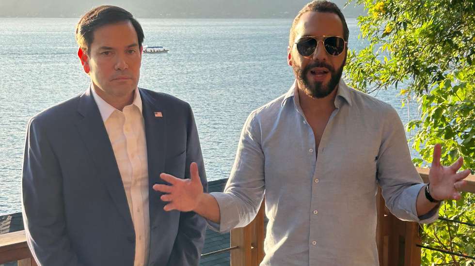 epa11873679 U.S. Secretary of State, Marco Rubio (L), poses alongside President of El Salvador, Nayib Bukele, in El Congo, El Salvador, 03 February 2025. Rubio met with President Bukele as he tours Latin American countries to talk about migration to the U.S. southern border.  EPA/EDUARDO RIBAS