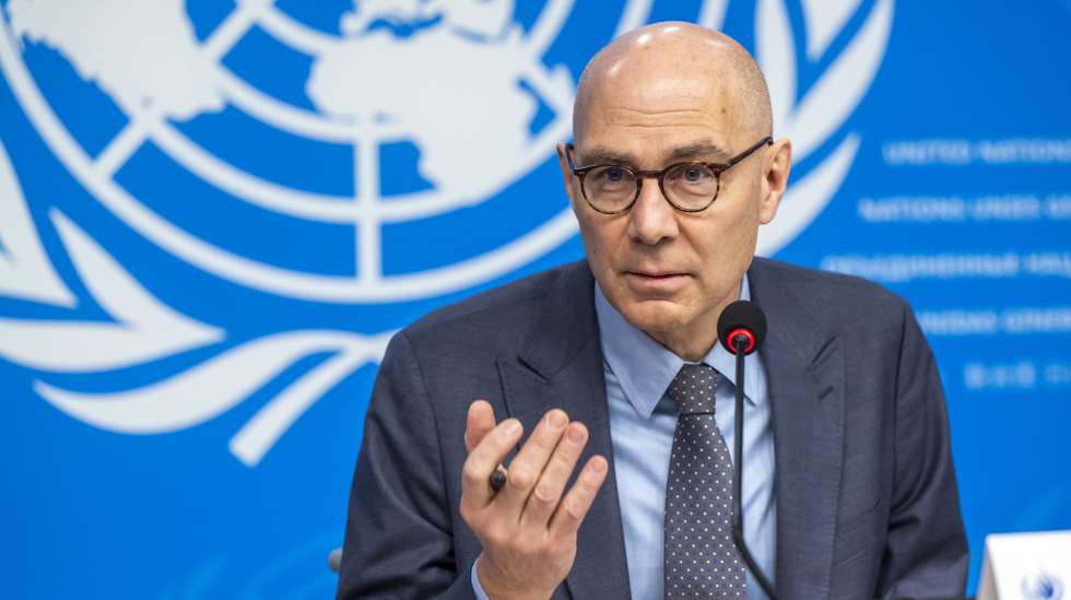 epa11890153 U.N. High Commissioner for Human Rights (UNHCR) Volker Turk speaks during a press conference about the publication of UN Human Rights fact-finding report on Bangladesh protests, at the European headquarters of the United Nations, in Geneva, Switzerland, 12 February 2025.  EPA/MARTIAL TREZZINI