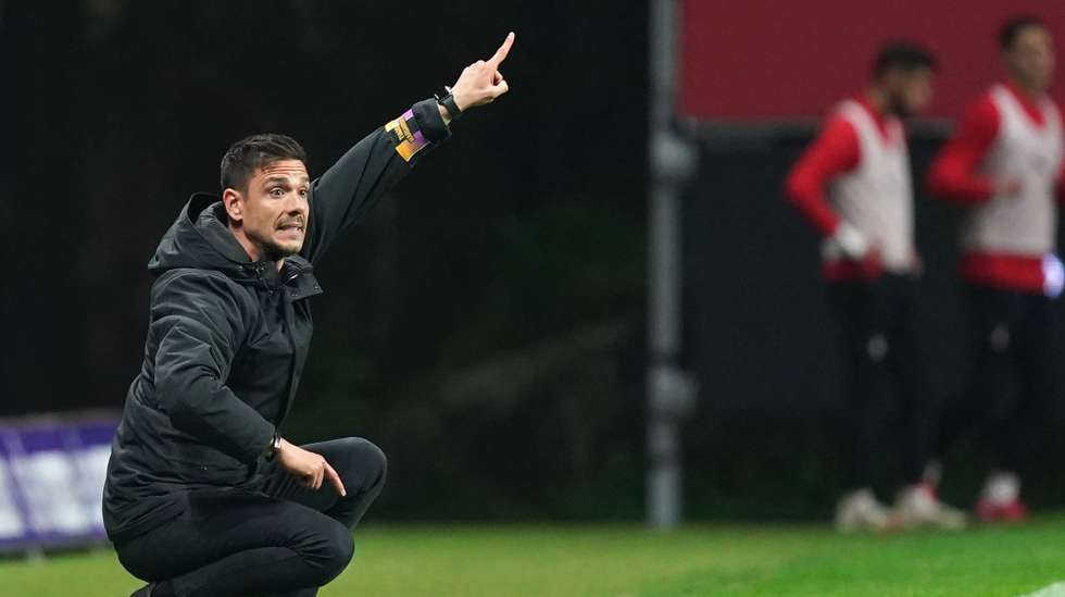 Tiago Margarido do Nacional da Madeira durante o jogo da 23ª jornada a contar para a primeira liga de futebol realizado no Estádio Municipal de Braga, 21 Fevereiro 2025.HUGO DELGADO/LUSA