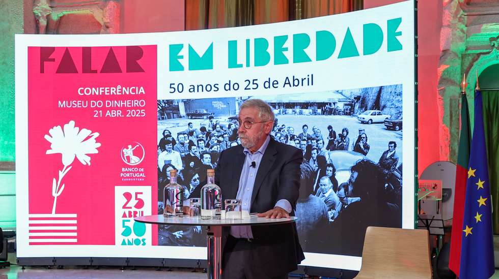 Nobel Prize for Economics Paul Krugman speaks during the Conference "Speaking of freedom: 50 years since 25 April", organised by the Bank of Portugal, in LIsbon, Portugal, 21 April 2025. ANTONIO COTRIM/LUSA