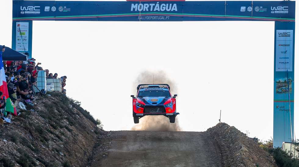 Ott Tanak of Estonia drives his Hyundai i20 N Rally 1 during the SS2–Mortagua of the Rally Portugal 2025 of the Rally Portugal 2025 as part of the World Rally Championship (WRC) in Mortagua, Portugal, 16 May 2025. PAULO NOVAIS/LUSA