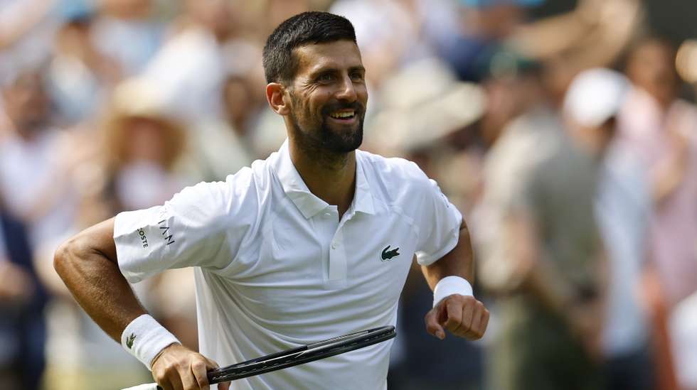 epa12212828 Novak Djokovic of Serbia celebrates after winning the Men's 2nd round match against Daniel Evans of Britain at the Wimbledon Championships, Wimbledon, Britain, 03 July 2025.  EPA/TOLGA AKMEN   EDITORIAL USE ONLY