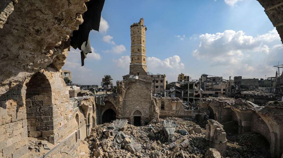 epaselect epa11866159 The Great Omari Mosque, damaged during the Israeli-Hamas conflict, amidst a ceasefire in the Old City of Gaza, Gaza Strip, 31 January 2025. Israel and Hamas implemented the first phase of a hostage release and ceasefire deal on 19 January 2025. More than 46,000 Palestinians have been killed in the Gaza Strip, according to the Palestinian Ministry of Health, since Israel launched a military campaign in the strip in response to a cross-border attack led by the Palestinian militant group Hamas on 07 October 2023, in which about 1,200 Israelis were killed and more than 250 taken hostage.  EPA/MOHAMMED SABER