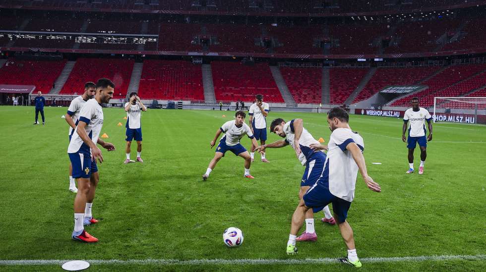 Portugal players during a training session ahead of the FIFA World Cup qualifying match against Hungary, at Puskas Arena Stadium, in Budapest, Hungary, 08 September 2025. JOSE SENA GOULAO/LUSA