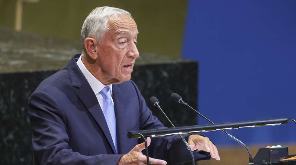 epa12400403 President of Portugal Marcelo Rebelo de Sousa speaks during the General Debate of the 80th session of the United Nations General Assembly (UNGA) at the United Nations headquarters in New York, New York, USA, 23 September 2025.  EPA/SARAH YENESEL