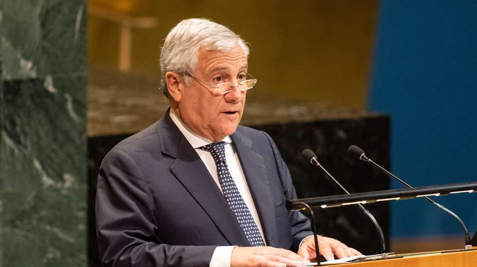 epa12398920 Italian Deputy Prime Minister and Foreign Minister Antonio Tajani the High-Level International Conference for the Peaceful Settlement of the Question of Palestine and the Implementation of the Two-State Solution, at the United Nations (UN) headquarters in New York, New York, USA, 22 September 2025. The UN General Assembly's high-level week runs from 22 until 30 September.  EPA/LEV RADIN