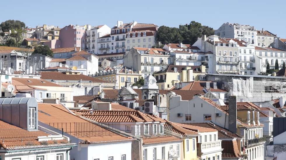 Visão geral de prédios da baixa pombalina, em Lisboa, 16 de fevereiro de 2025. Habitação. Arquitetura. Construção Civil.  ANTÓNIO PEDRO SANTOS/LUSA