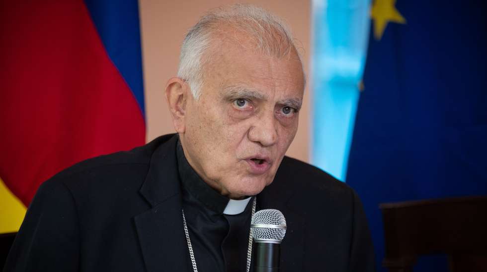 epa10067447 Cardinal Baltazar Porras speaks during a press conference today in Caracas, Venezuela, 12 July 2022. The Venezuelan NGO Committee of Relatives of Victims of the Caracazo (Cofavic) and the Vicariate of Human Rights of the Archdiocese of Caracas presented a project on 12 July that will seek to protect human rights defenders in a 'comprehensive and effective' manner, and which has the support of the European Union (EU).  EPA/RAYNER PENA R