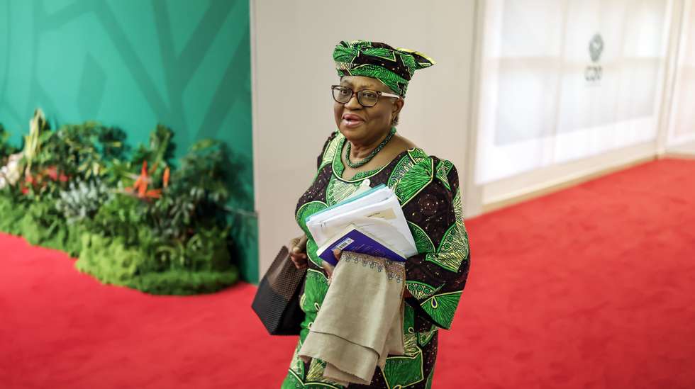 epa12543761 World Trade Organization (WTO) Director-General Ngozi Okonjo-Iweala arrives for the second day of the Group of Twenty (G20) Leaders' Summit at the Nasrec Expo Centre in Johannesburg, South Africa, 23 November 2025. World leaders are gathering in South Africa, the host of this year's G20 Leaders' Summit on 22 and 23 November 2025, to discuss the global economy, development and financing.  EPA/MARCO LONGARI / POOL
