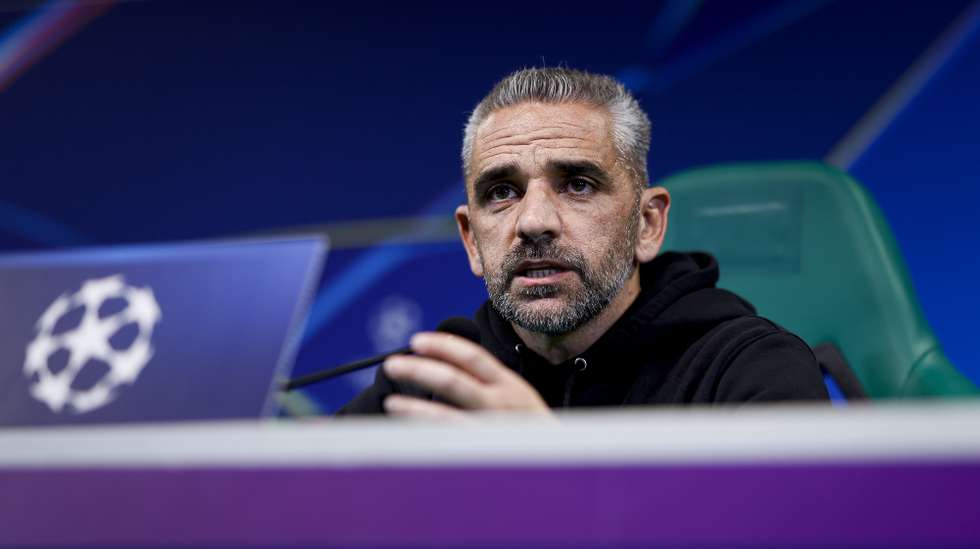 Sporting’s head coach Rui Borges attends a press conference at Alvalade stadium in Lisbon, Portugal, 25 November 2025. Sporting will face Cercle Brugge at UEFA Champions League first round day 5 football match on 26 November 2025 in Lisbon. FILIPE AMORIM/LUSA