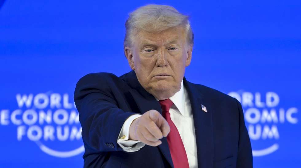 epa12667897 US President Donald Trump gestures after his special address at the 56th annual meeting of the World Economic Forum (WEF) in Davos, Switzerland, 21 January 2026. The 2026 summit, running from 19 to 23 January and held under the theme 'A Spirit of Dialogue,' brings together global political leaders, corporate executives, and scientists to address international challenges.  EPA/GIAN EHRENZELLER