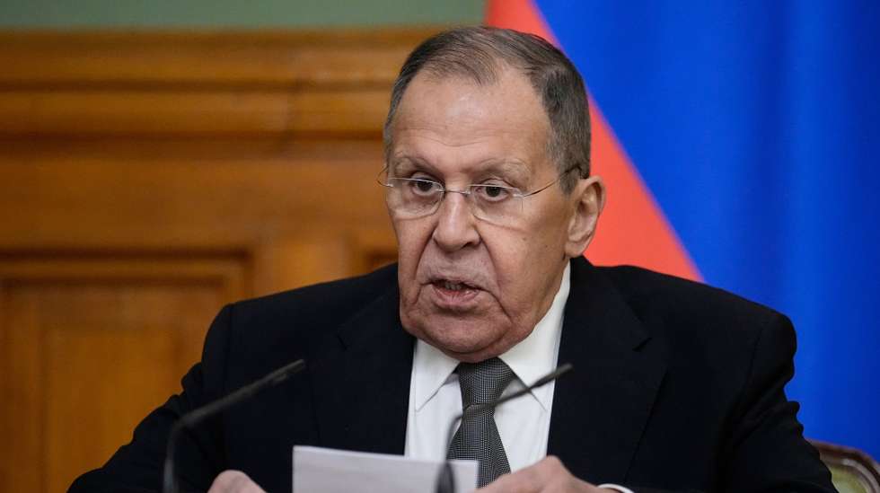 epa12708701 Russian Foreign Minister Sergei Lavrov speaks during a news conference following his meeting with the Organization for Security and Co-operation in Europe (OSCE) Chairman-in-Office Ignazio Cassis and OSCE Secretary General Feridun H. Sinirlioglu (both not pictured) at Zinaida Morozova's Mansion in Moscow, Russia, 06 February 2026.  EPA/ALEXANDER ZEMLIANICHENKO / POOL